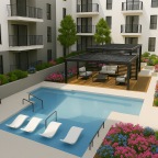 a pool in a courtyard