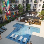 a pool in a courtyard